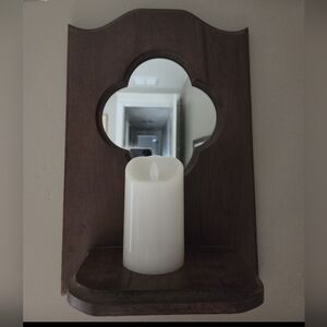 Wooden Wall Mirror with Shelf Vintage Made By The JA Company USA